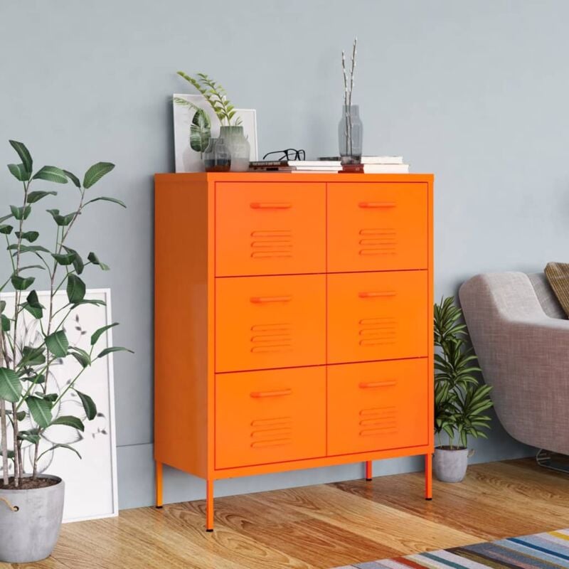 Armoire à tiroirs Commode de chambre Armoire de rangement Orange 80x35x101,5 cm Acier 75082