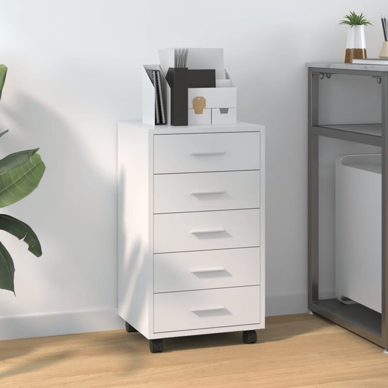 Armoire à tiroirs Meuble de Rangement Commode avec roulettes Blanc brillant Bois ingénierie 30153