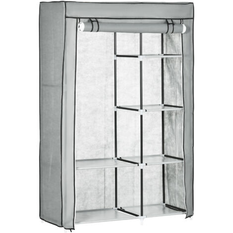 Armoire tissu 6 compartiments, pliable, rangement chambre gris 103x43x162.5 cm