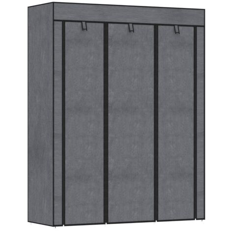 Armoire tissu avec penderie, 8 étagères, pliable, rangement chambre entrée gris foncé
