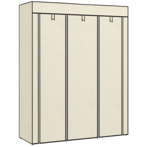 Armoire tissu penderie 8 étagères pliable blanc crème rangement chambre entrée