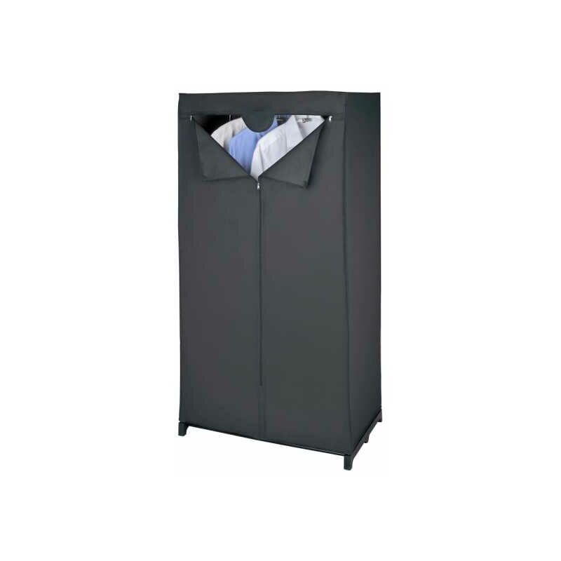 wenko - armoire en toile deep black, penderie tissu avec portant pour cintre, ouverture sur toute la hauteur avec fermeture éclair, cadre acier