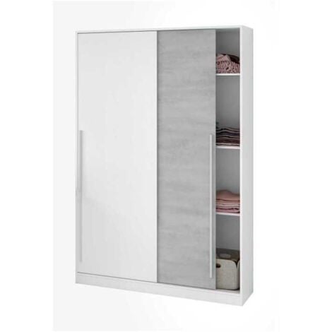 HABITDESIGN Armoire TOP - Décor blanc artik et blanc vehlo - 2 Portes coulissantes - L200 x H120 x P50 cm