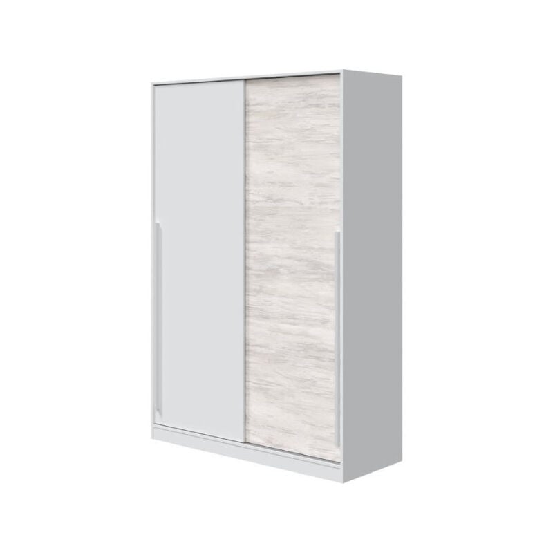 Sans Marque - Armoire top - Décor blanc artik et chene nodi - 2 Portes coulissantes - L200 x H121 x P50 cm