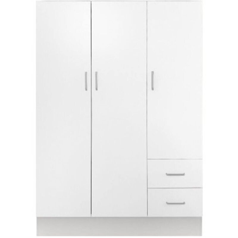 Armoire à trois portes et deux tiroirs avec étagères et tringle à vêtements, couleur blanche, Dimensions 120 x 170 x 50 cm