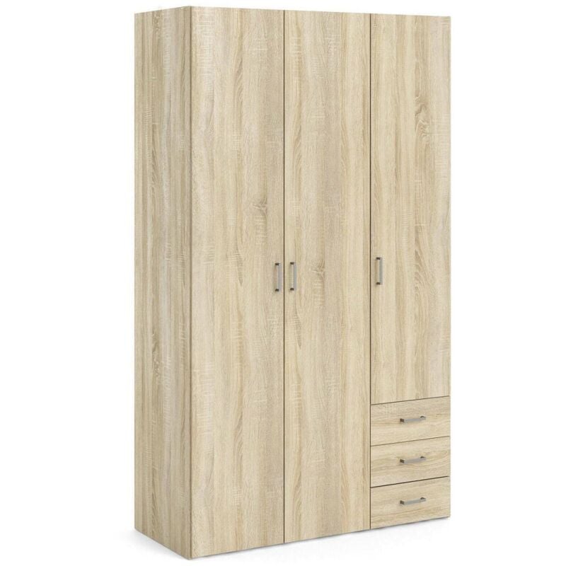 Ac Marca - Armoire à trois portes et trois tiroirs, couleur chêne, 115 x 49 x h200 cm
