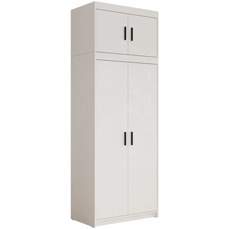 Mobilier1 - Armoire Novduni 103, Blanc, 246x90x53cm, Portes d'armoire: Avec des charnières, Nombre d'étagères: 0