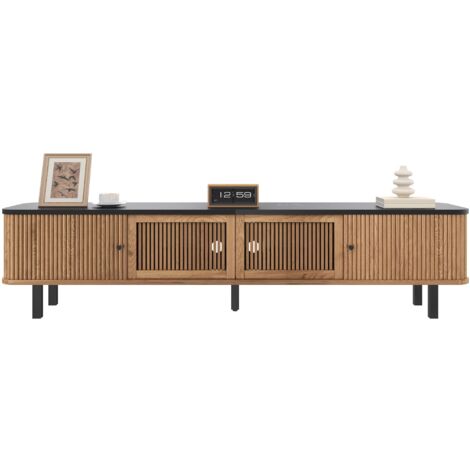 Armoire TV moderne, meuble TV, panneau TV, meuble TV bas. Deux portes coulissantes, deux portes en treillis, design unique. 190 x 35 x 45 cm (L x L x H)