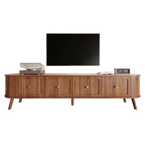 Armoire TV moderne, meuble TV, panneau TV, meuble TV bas. Quatre portes d’armoire, poignées dorées, pieds en bois, design unique. 180 x 38 x 47 cm (L x L x H)