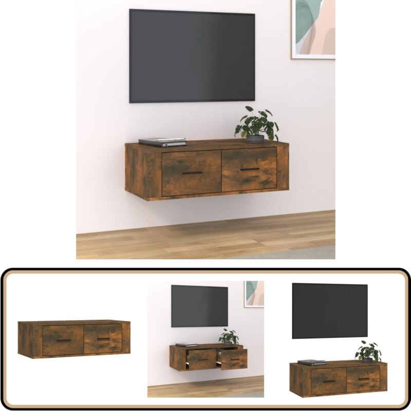 Vidaxl - Armoire tv suspendue Chêne fumé 80x36x25 cm Bois d'ingénierie - Meuble Tv Suspendu - Armoire Tv Murale - Meuble Tv Design - Étagère Tv