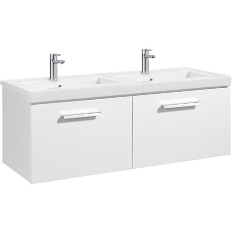 Armoire Unik avec deux tiroirs + deux lavabos PRISMA - ROCA Couleur : Blanc brillant