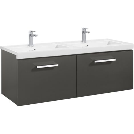 Armoire Unik avec deux tiroirs + deux lavabos PRISMA - ROCA Couleur : Gris Anthracite