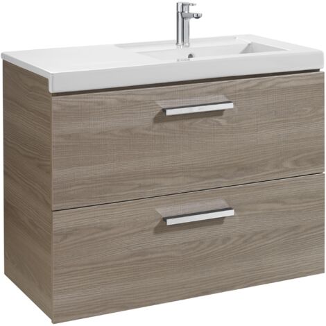 Armoire Unik avec deux tiroirs + lavabo PRISMA - ROCA Couleur : Gris anthracite - Dimensions : 900x460x694 mm - Position du lavabo : Gauche