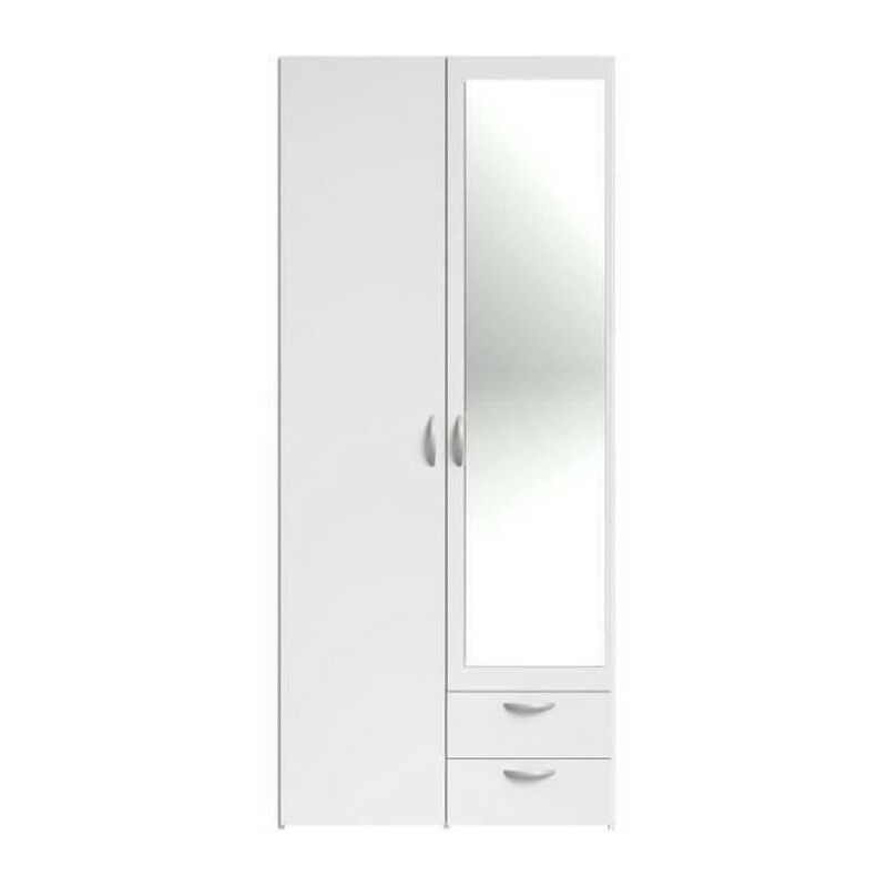 Parisot - Armoire varia - Décor blanc - 2 portes battantes + 1 miroir + 2 tiroirs - l 81 x h 185 x p 51 cm