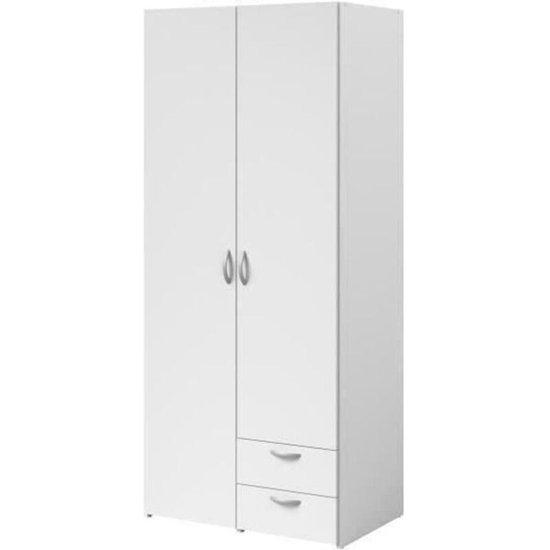 Parisot - Armoire varia - Décor blanc - 2 portes battantes + 2 tiroirs - l 81 cm x h 185 x p 51 cm