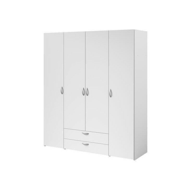 Parisot - Armoire varia - Décor blanc - 4 portes battantes + 2 tiroirs - l 160 x h 185 x p 51 cm