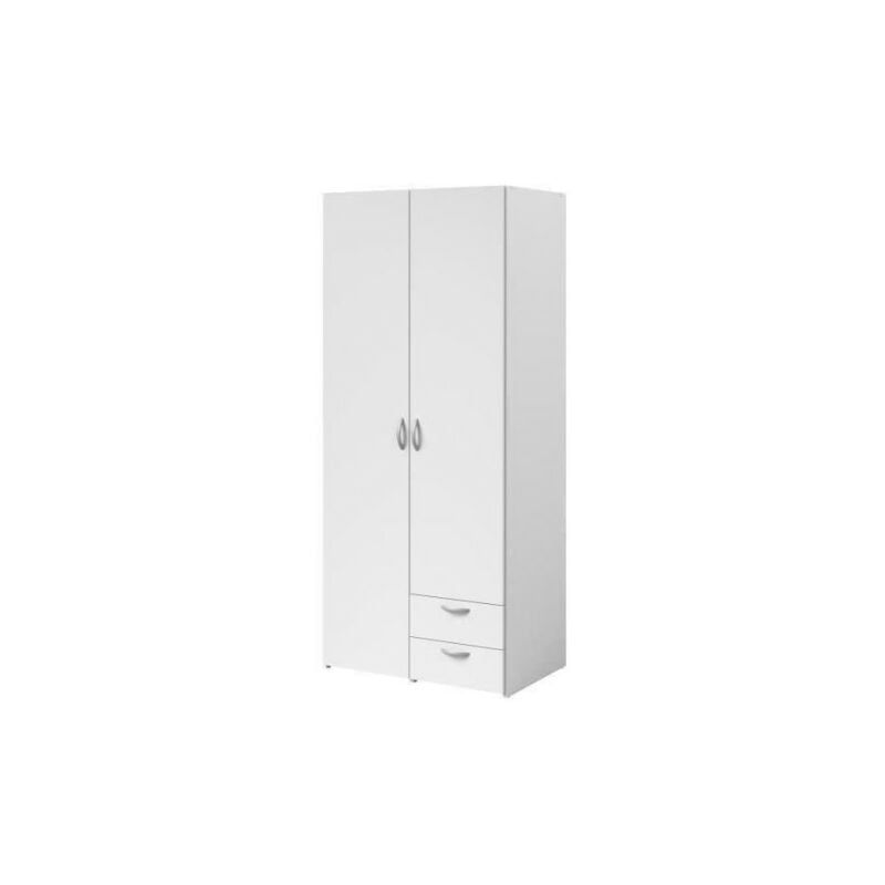 Parisot - Armoire varia - Décor blanc - 2 portes battantes + 2 tiroirs - l 81 cm x h 185 x p 51 cm