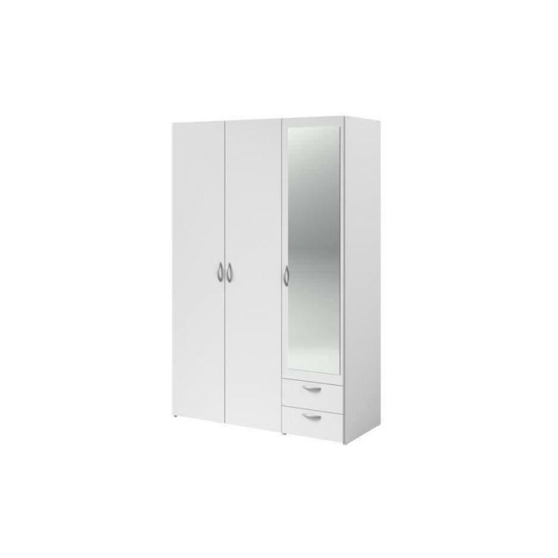 Armoire varia - Décor blanc - 3 portes battantes + miroir + 2 tiroirs - l 120 x h 185 x p 51 cm Parisot