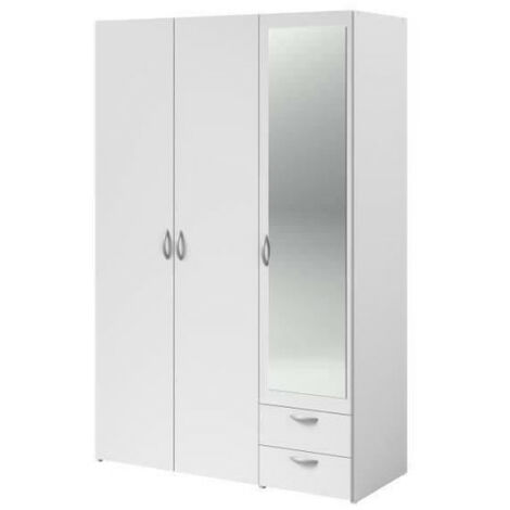 Armoire VARIA - Décor blanc - 3 portes battantes + miroir + 2 tiroirs - L 120 x H 185 x P 51 cm - PARISOT