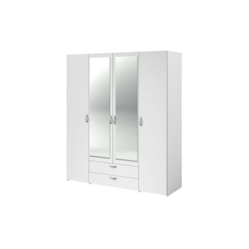 Armoire VARIA - Décor blanc - 4 portes battantes + 2 miroirs + 2 tiroirs - L 160 x H 185 x P 51 cm - PARISOT Armoire VARIA - Décor blanc - 4 portes battantes + 2 miroirs + 2 tiroirs - L 160 x H 185 x P 51 cm - PARISOT
