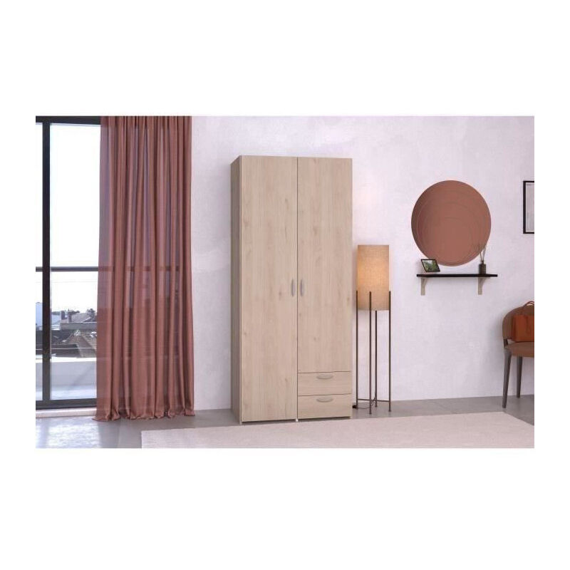 Parisot - Armoire varia - Décor chene et blanc - 2 portes - 2 tiroirs - 80,7 x 185 x 51,3