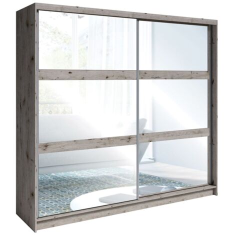 Armoire VELTIS 2 portes coulissantes avec miroir – L230 x H215 cm – Coloris chêne Wellington