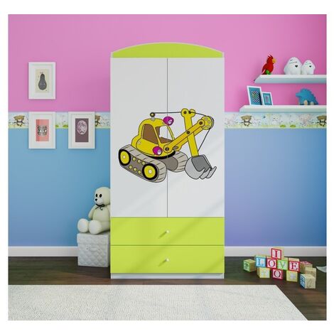 Armoire verte 2 portes enfant version grue Drimy