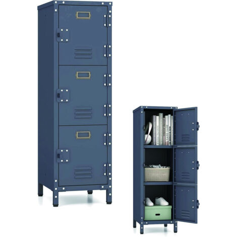 Armoire Vestiaire avec Porte Loquet, Armoire de Rangement Metallique avec Kit Anti-Renversement 3 Etagères Fixes 30 x 35 x 100 CM