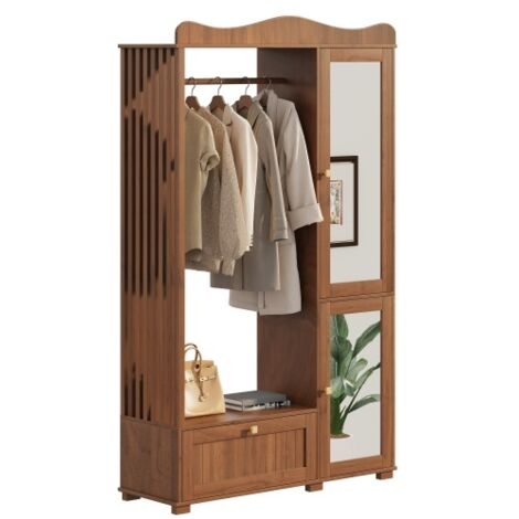 Armoire vestiaire compacte, rangement pratique avec tiroir et 2 portes –Armoire vestiaire avec miroir et penderie ouverte
