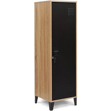 IDMARKET Armoire vestiaire ESTER bois porte métal noir design industriel