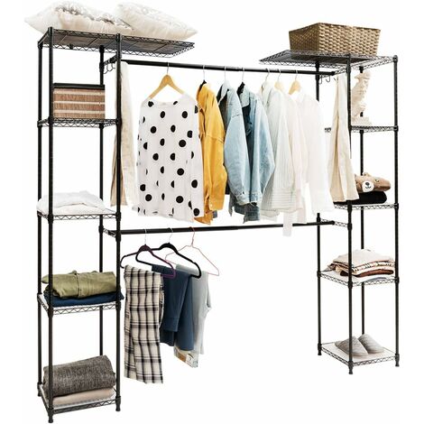 Armoire vêtement adulte pour rangement avec tringles télescopique, noir charge 80kg