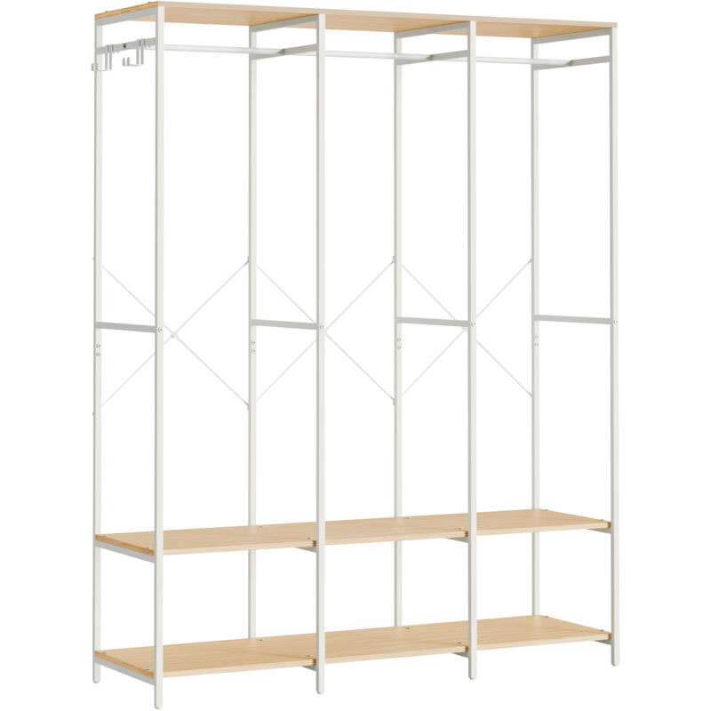 Armoire Vêtements Portable, Penderie Métal Pliable, Étagères de Rangement avec Tringle, Crochet Amovible, 40 x 141 x 180 cm, Beige Naturel