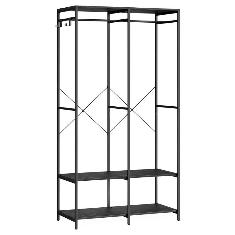 Armoire Vêtements Portable, Penderie Métal Pliable, Étagères de Rangement avec Tringle, Crochet Amovible, 40 x 94,5 x 180 cm, Noir Boisé