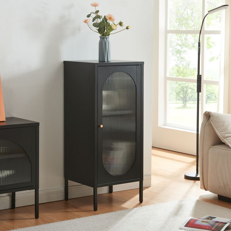 Armoire vitrée Karlskrona acier verre 102 x 43 x 40 cm noir mat [en.casa]