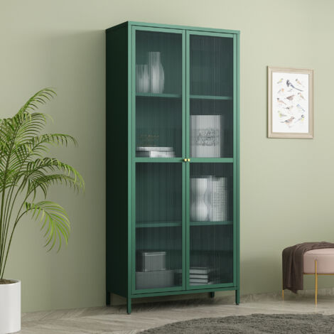 Armoire vitrée Säkylä acier verre 180 x 80 x 35 cm vert sapin [en.casa]
