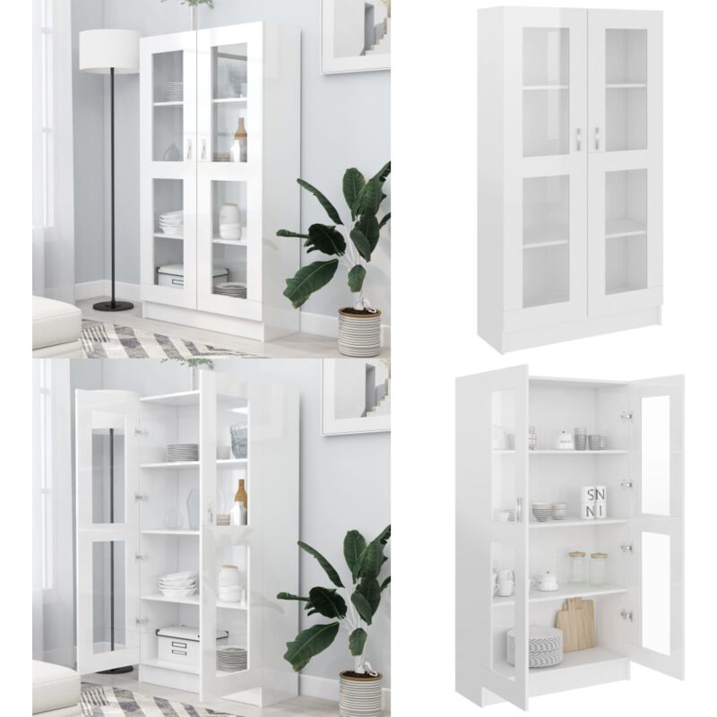 Vidaxl - Armoire vitrine Blanc brillant 82,5x30,5x150 cm Bois ingénierie - Bibliothèque Blanche - Meuble Rangement - Étagère Vitrines - Armoire