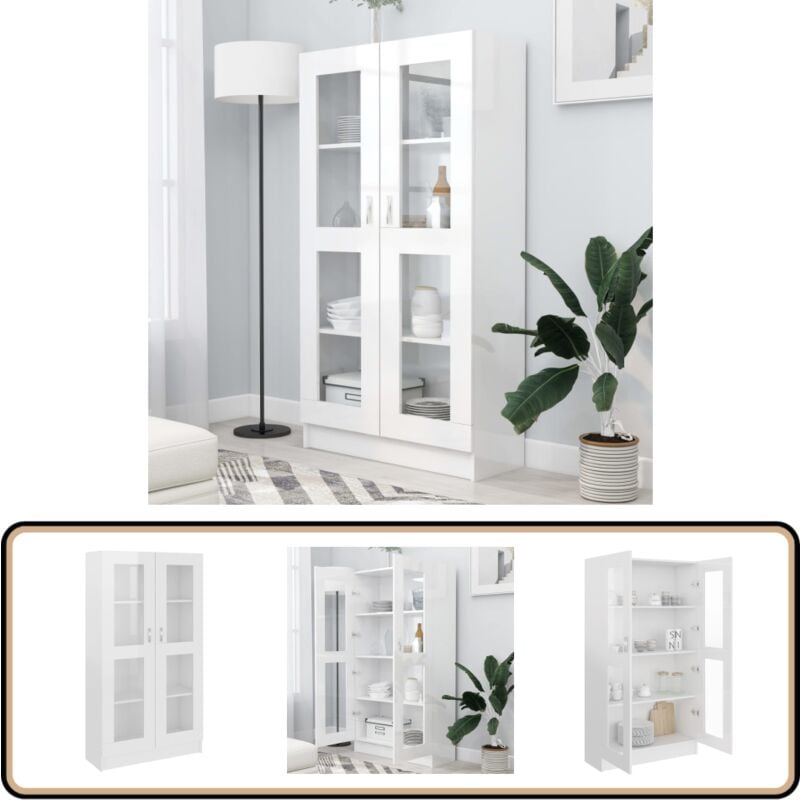 Vidaxl - Armoire vitrine Blanc brillant 82,5x30,5x150 cm Bois ingénierie - Bibliothèque Blanche - Meuble Rangement - Étagère Vitrines - Armoire