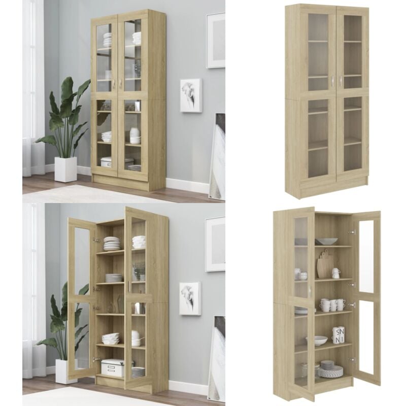 Armoire vitrine Chêne sonoma 82,5x30,5x185,5 cm Bois ingénierie - Bibliothèque - Meuble tv - Rangement Intérieur - Armoire Vitrines - Mobilier Salle