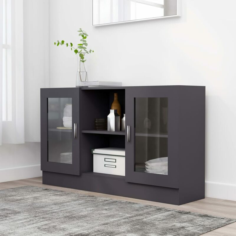 Bh Design - Armoire à vitrine Gris 120x30,5x70 cm Aggloméré