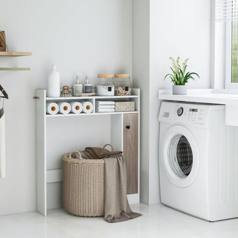 Armoire wc Goplus avec Étagère & 2 Compartiments & Tablettes réglables sur 10 niveaux & Anti-Bascule, pour Buanderie, Blanc