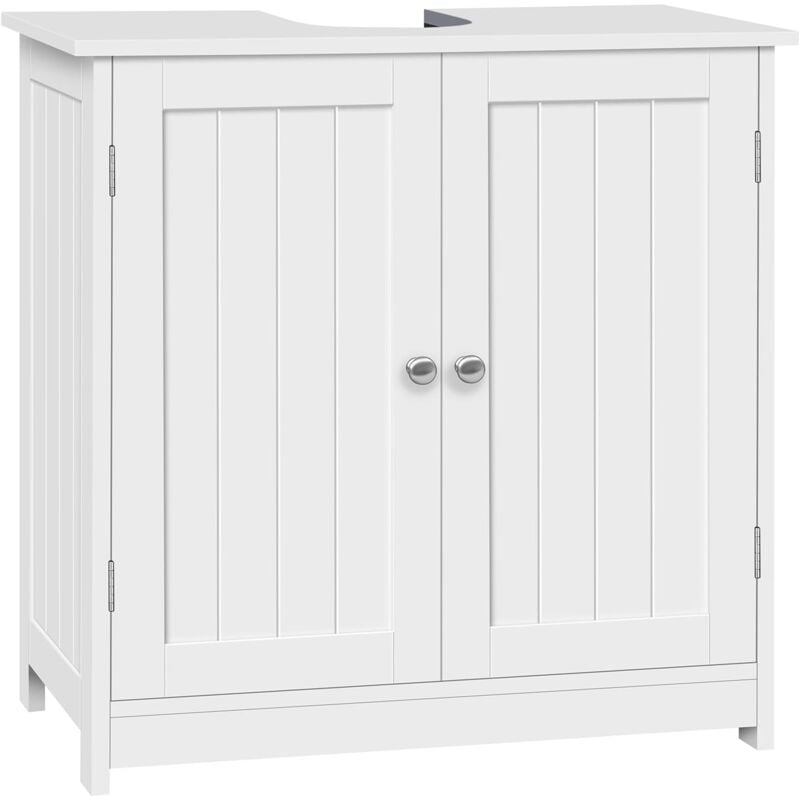 Woltu - Armoire wc Rangement sur Pieds avec 2 Portes, Meuble sous Lavabo de Salle de Bains, Étagère Réglable, Blanc, 60x30x60 cm