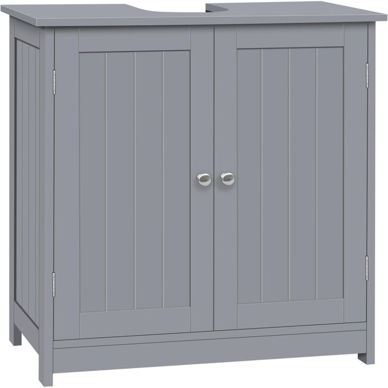 Woltu - Armoire wc Rangement sur Pieds avec 2 Portes, Meuble sous Lavabo de Salle de Bains, Étagère Réglable, Gris Clair, 60x30x60 cm
