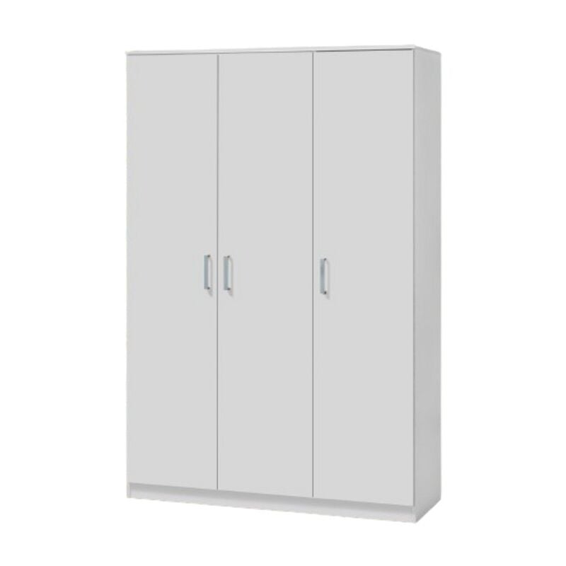 Meublorama - Armoire burdur 3 portes, blanche, poignées grises, style contemporain