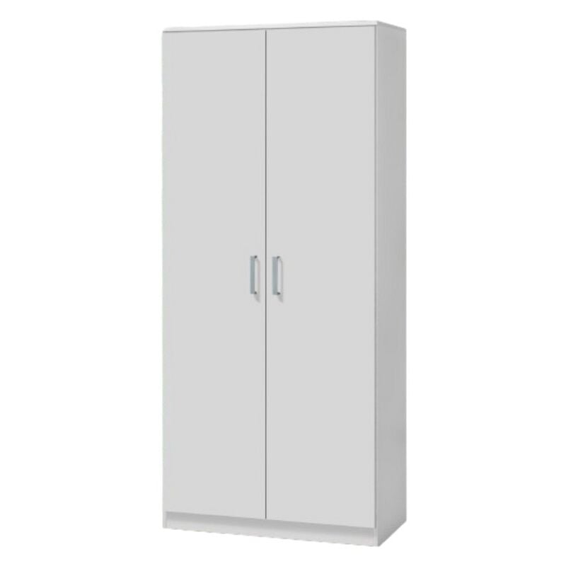 Meublorama - Armoire ponis 2 portes, blanche, poignées grises, style contemporain