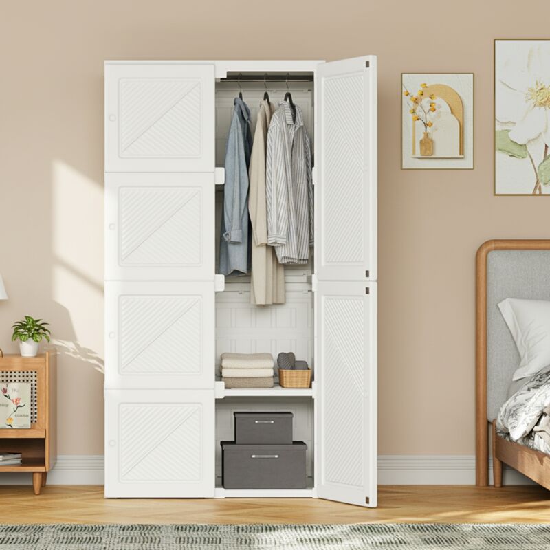 Fortuna Lai - Armoire de Chambre-8 Cubes-Meuble de Rangement-DIY-avec porte-L69xP50xH136cm-contemporain-blanc Fortuna Lai - Armoire de Chambre-8 Cubes-Meuble de Rangement-DIY-avec porte-L69xP50xH136cm-contemporain-blanc