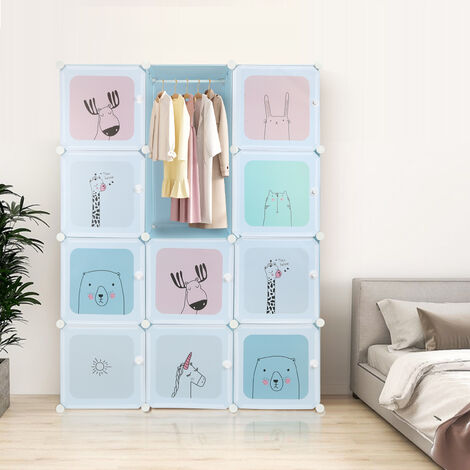 Armoire,Penderie,Étagère de rangement,Placard,pour Vêtements Chaussures Jouets, en Plastique, bleu,10514035 cm