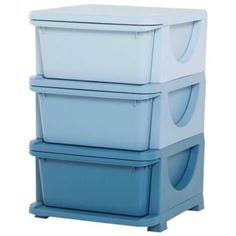 Armoires 3 tiroirs enfant - Design surélevé sécurisé - Bords arrondis - 37 x 37 x 56,5 (cm) - Bleu