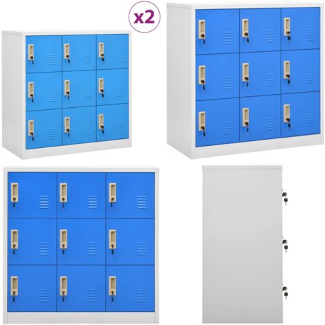 Armoires à casiers 2 pcs Gris clair et bleu 90x45x92,5 cm Acier - Meubles De Rangement - Armoires Métalliques - Armoires Scolaires - Placard Métallique - Organisation Maison - Home & Living