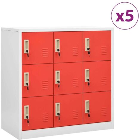 Armoires à casiers 5 pcs  Meuble de rangement  Armoire d'ateliers Gris clair et rouge 90x45x92,5cm Acier RTJEX860041