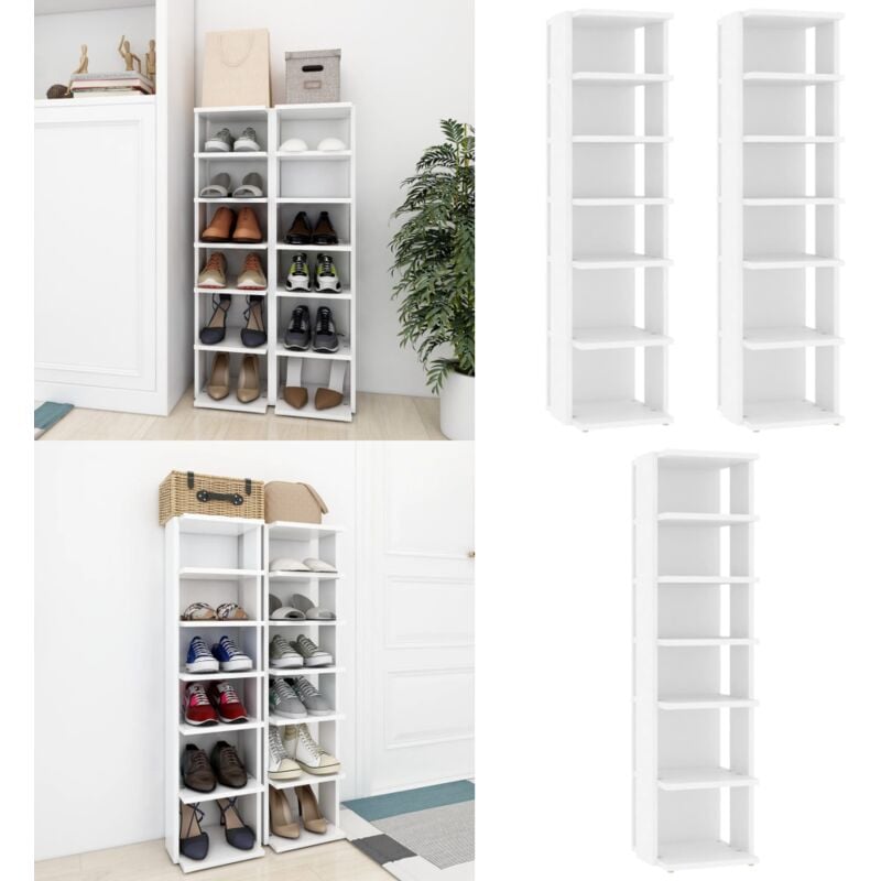 Vidaxl - Armoires à chaussures 2 pcs Blanc 27,5x27x102cm bois ingénierie - Rangement Chaussures - Meuble Chaussure - Rangement Intérieur - Étagère